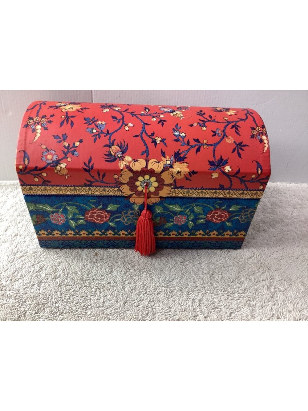 Punch Studio Decorative Floral Storage Box With Red Tassel Accent